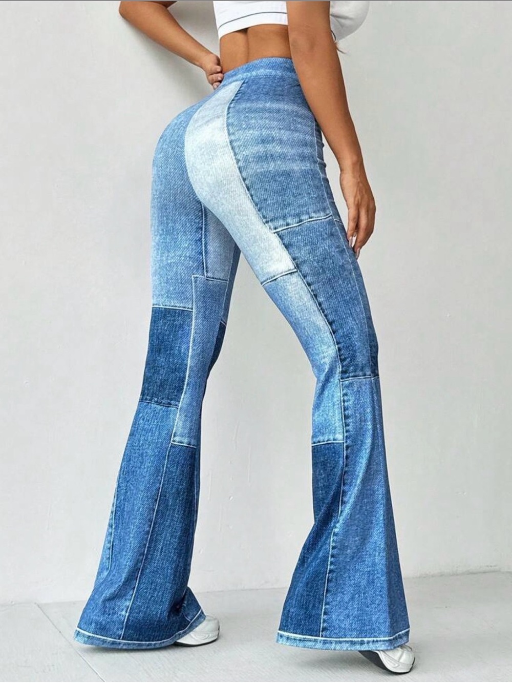 Source Unknown Light Blue Patchwork Flare Leggings - Picture 2 of 3